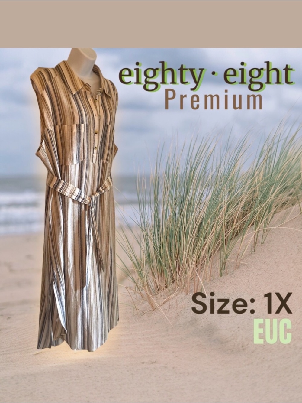 Eighty Eight 👒  Premium Striped Linen Dress Sz 1X